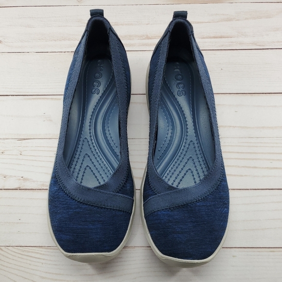 Crocs Women Size 7 Blue Busy Day Stretch Flat Slip On‎ Mary Jane 204752 - Picture 3 of 9